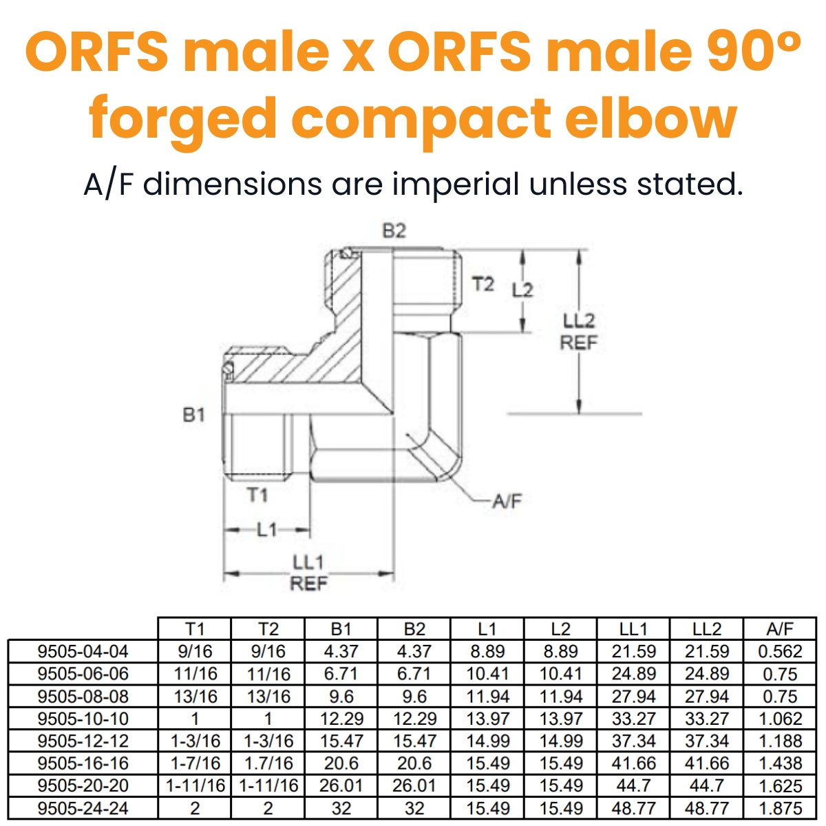 1-3/16 Orfs M/M 90° Compact Hydraulic Adaptor